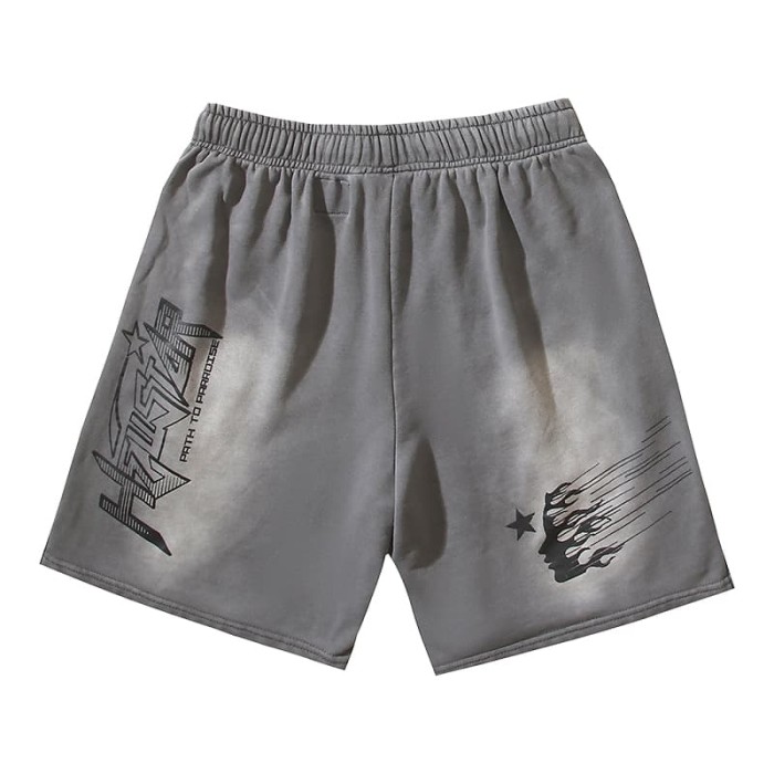 Pink Outline Flame Print Washed Shorts 29035474