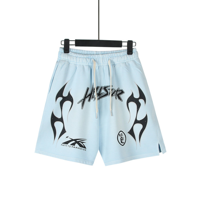 Black Flame Letter Logo Print Washed Shorts 29043470