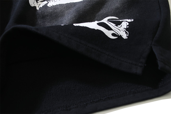 Skull Flame Print Washed Shorts 29043461