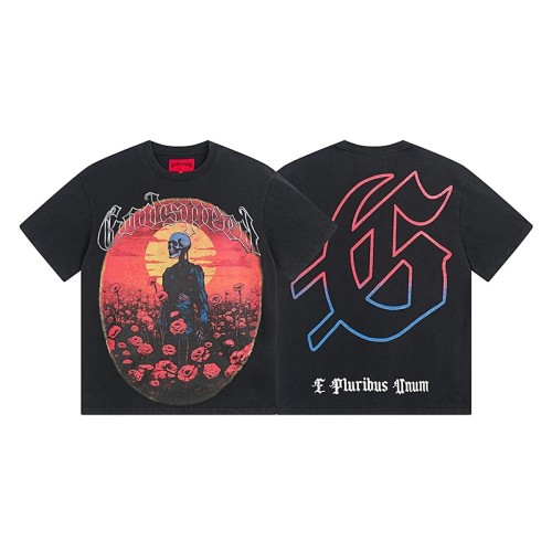 Vintage sunset rose skeleton G-shaped logo printed T-shirt 29043106