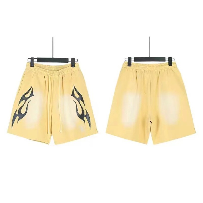 Black Flame Logo Print Washed Yellow Shorts 29043469
