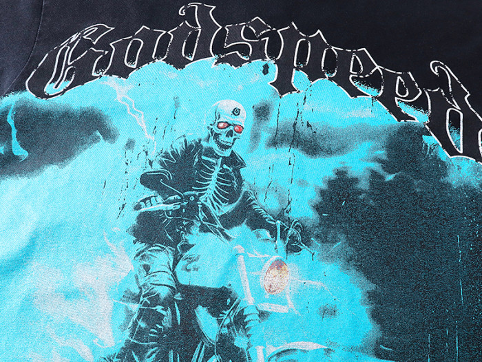 Blue Skull Motorcycle Distressed Washed Short-Sleeve T-Shirt 29043111