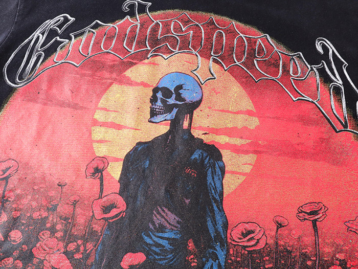 Vintage sunset rose skeleton G-shaped logo printed T-shirt 29043106