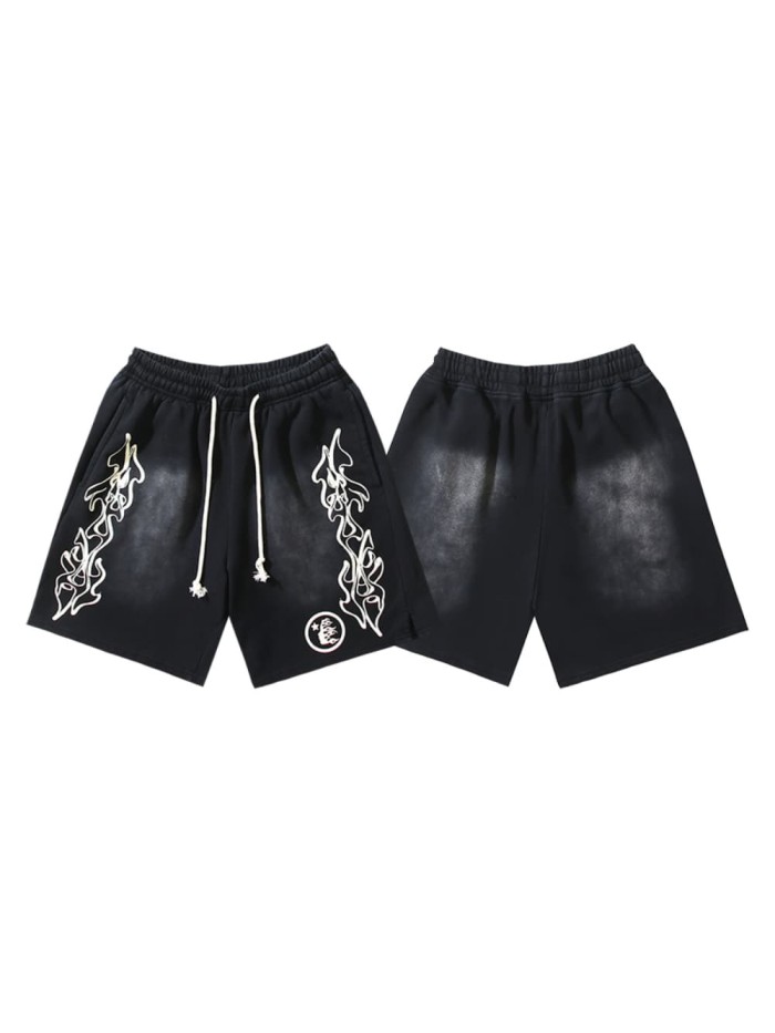 Side Flame Print Washed Shorts 29043460