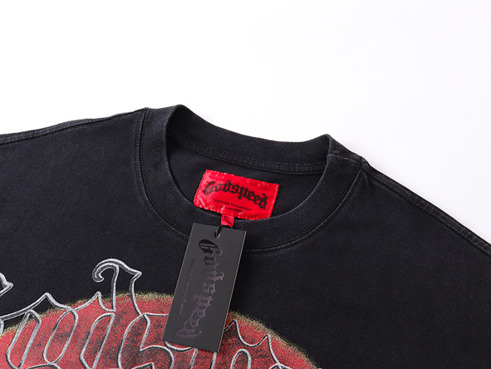Vintage sunset rose skeleton G-shaped logo printed T-shirt 29043106