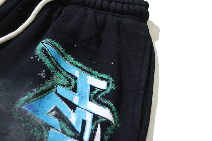 Side Blue Letter Print Washed Shorts 29043467