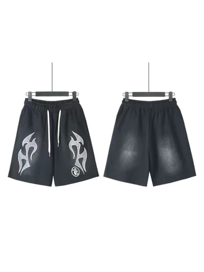 Side Tribal Flame Print Washed Shorts 29043465