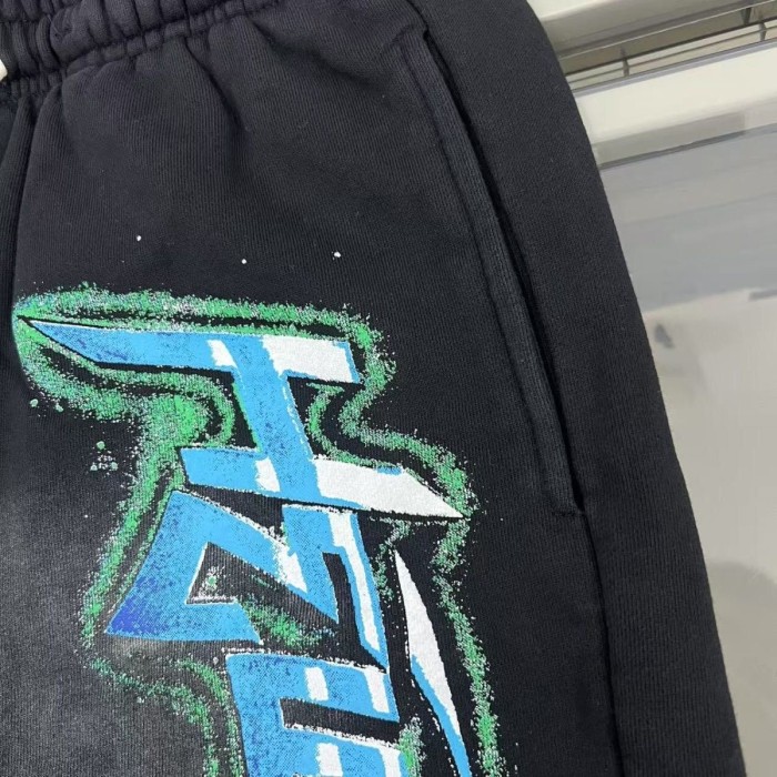 Side Blue Letter Print Washed Shorts 29043467