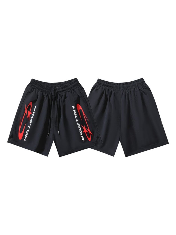 Red Star Thorn Wreath Print Woven Beach Shorts 29043457