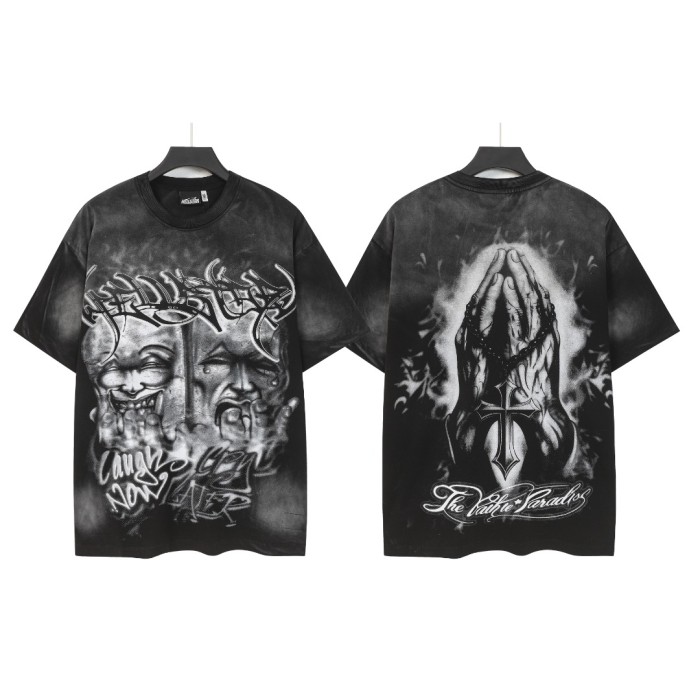 Laugh And Cry Double Face Prayer Print Washed Tee 2 colors 29043140