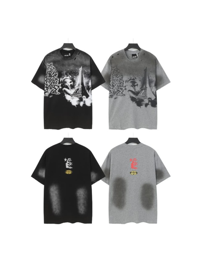 Dark Paris Eiffel Tower Print Washed Tee 2 colors 29043139