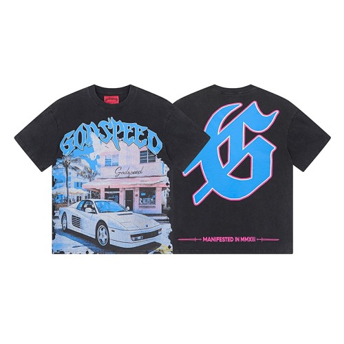 Vintage Black Miami Street Scene Double-sided Printed Short-sleeved T-shirt  29043084