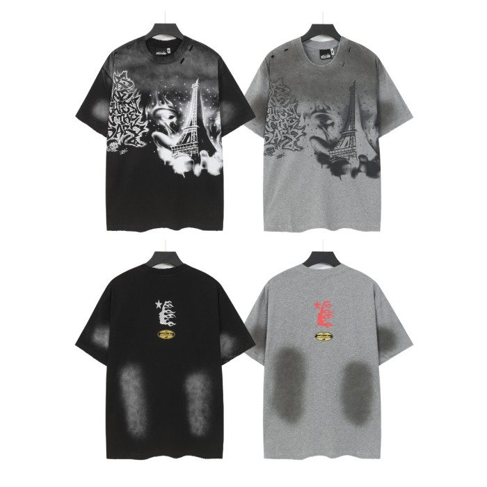 Dark Paris Eiffel Tower Print Washed Tee 2 colors 29043139