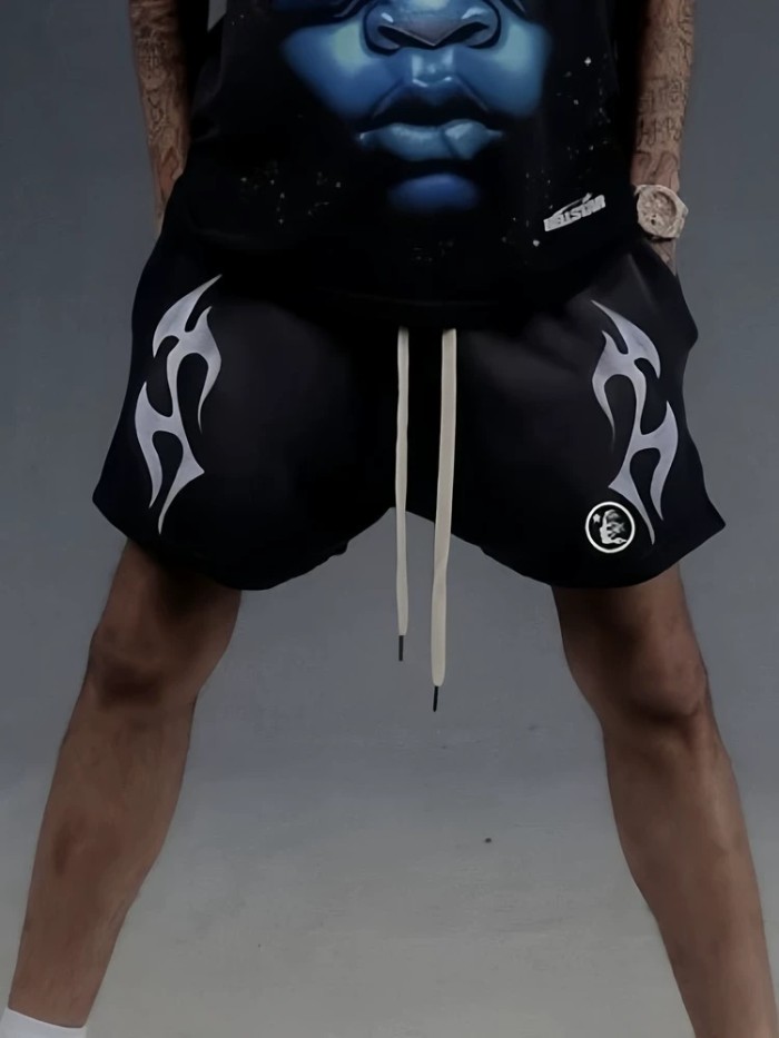Side Tribal Flame Print Washed Shorts 29043465