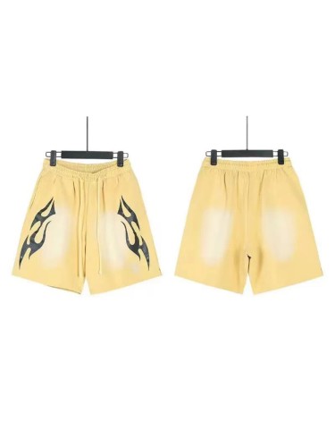 Black Flame Logo Print Washed Yellow Shorts 29043469