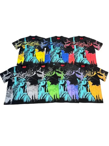 Vintage neon lightning Statue of Liberty print 7 color T-shirt 29035208