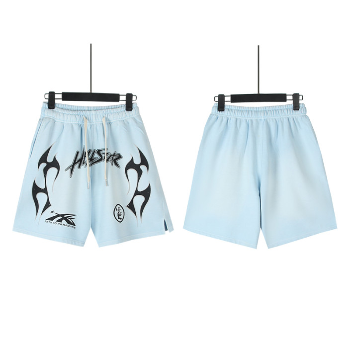 Black Flame Letter Logo Print Washed Shorts 29043470