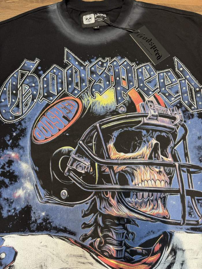 American football skull rhinestone double-sided printed vintage T-shirt 29038206