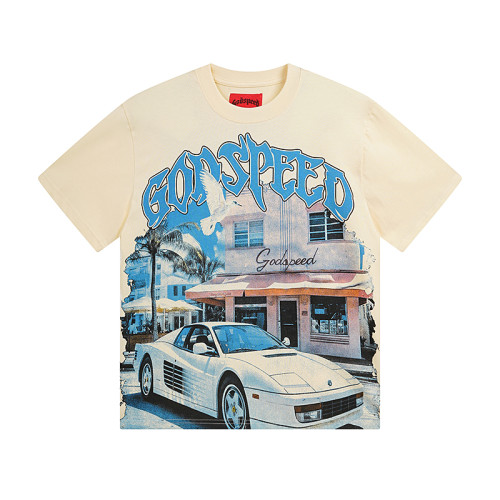 Miami sports car street scene double-sided printed short-sleeved T-shirt