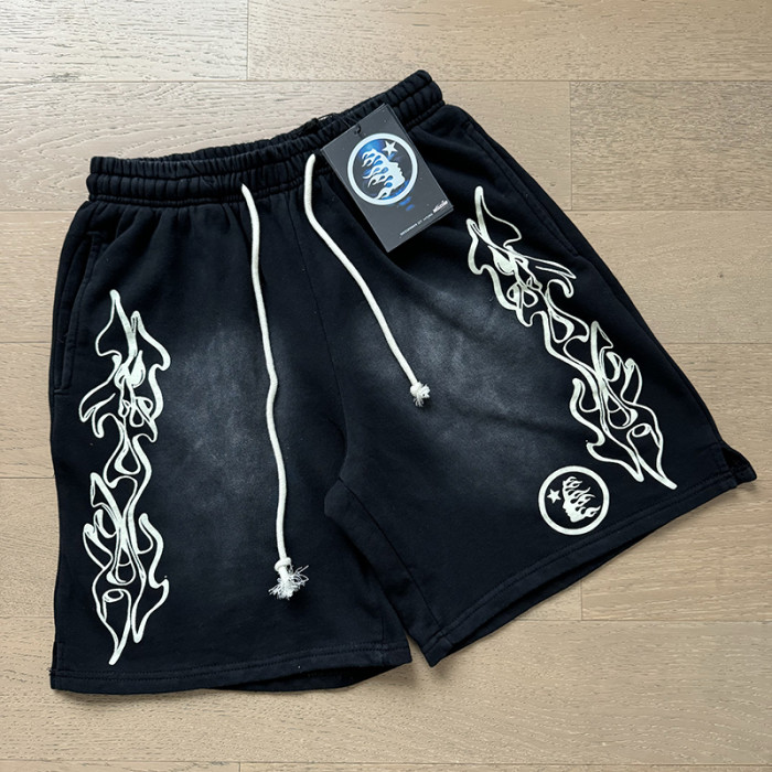 Side Flame Print Washed Shorts 29043460