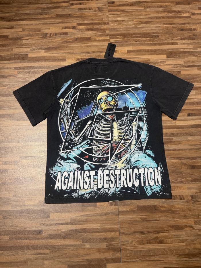 Racing car skeleton double-sided printed vintage washed T-shirt 29038204