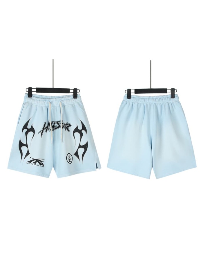 Black Flame Letter Logo Print Washed Shorts 29043470