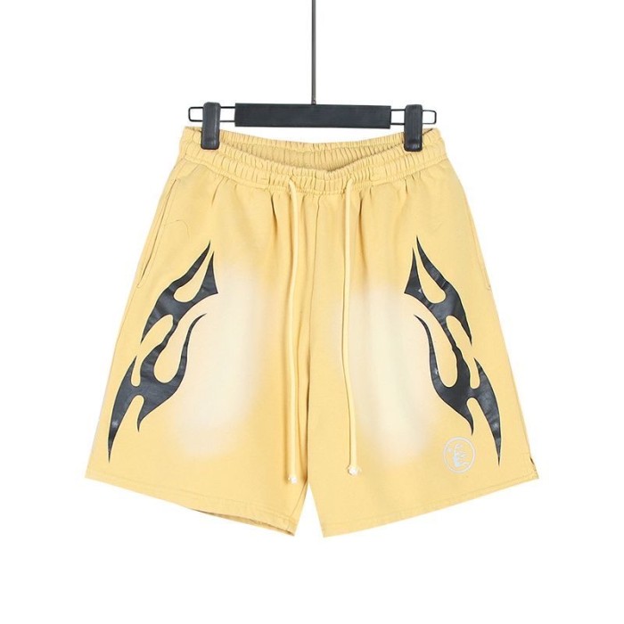 Black Flame Logo Print Washed Yellow Shorts 29043469