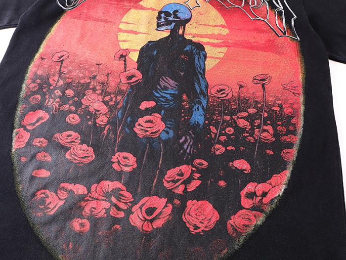 Vintage sunset rose skeleton G-shaped logo printed T-shirt 29043106