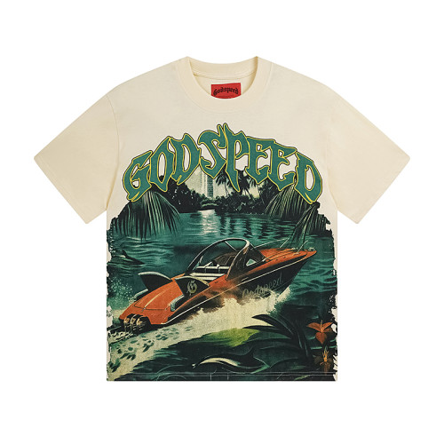 Jungle Speedboat Beige Double-sided Printed Short-sleeved T-shirt 29039415