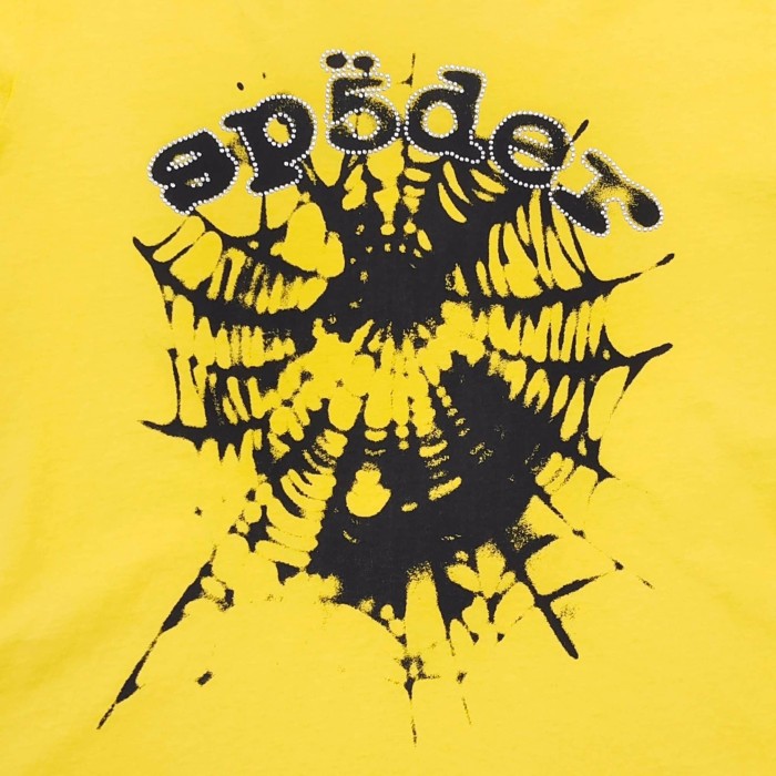 [Big & Tall for weights up to 220 lbs]1:1 quality version Rhinestone Black Letter Black Mesh Yellow Print Tee 29045594
