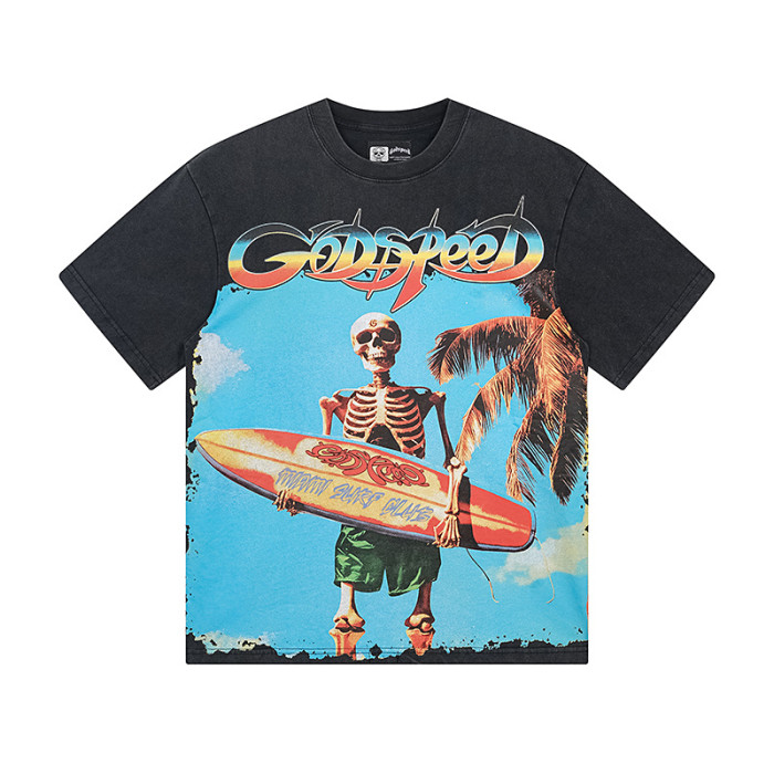 Surfer skull G-shaped logo black vintage short-sleeved T-shirt 29045242