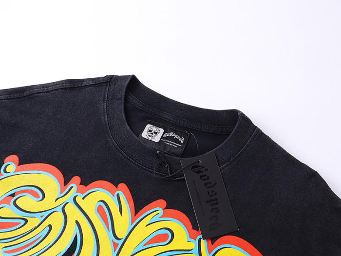 Skeleton motorboat black vintage double-sided printed short-sleeved T-shirt 29044762