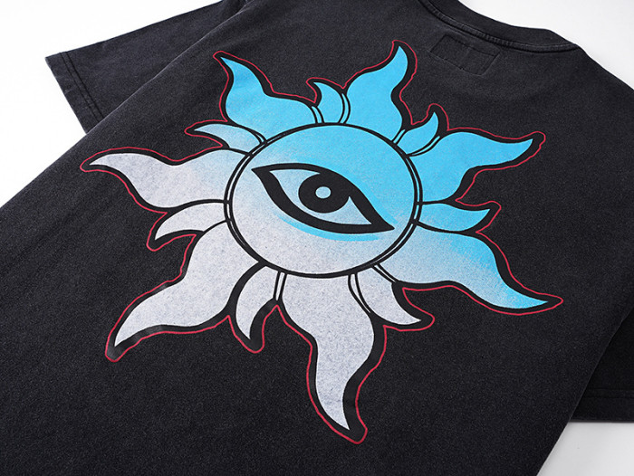 Helicopter Statue of Liberty All-Seeing Eye Black Distressed Short-Sleeve T-Shirt 29045032