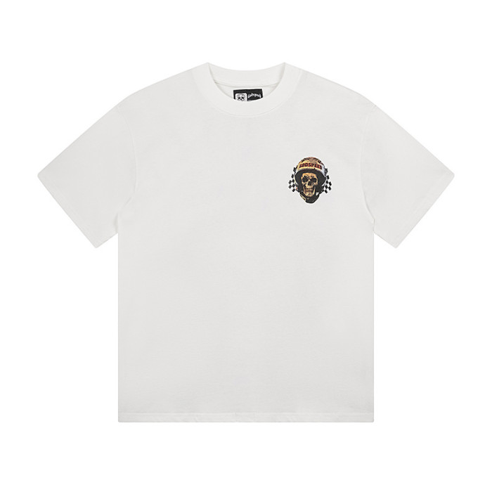 Racing Skull Double-sided Printed White Short-sleeved T-shirt 29046141