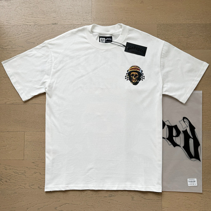 Racing Skull Double-sided Printed White Short-sleeved T-shirt 29046141