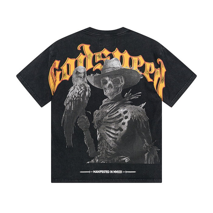 Skeleton Cowboy Falcon vintage washed short-sleeved T-shirt 29044592