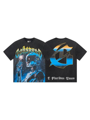 Cyber Robot G Logo Black Distressed Short-sleeved T-shirt 29045586