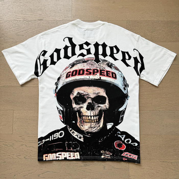 Racing Skull Double-sided Printed White Short-sleeved T-shirt 29046141