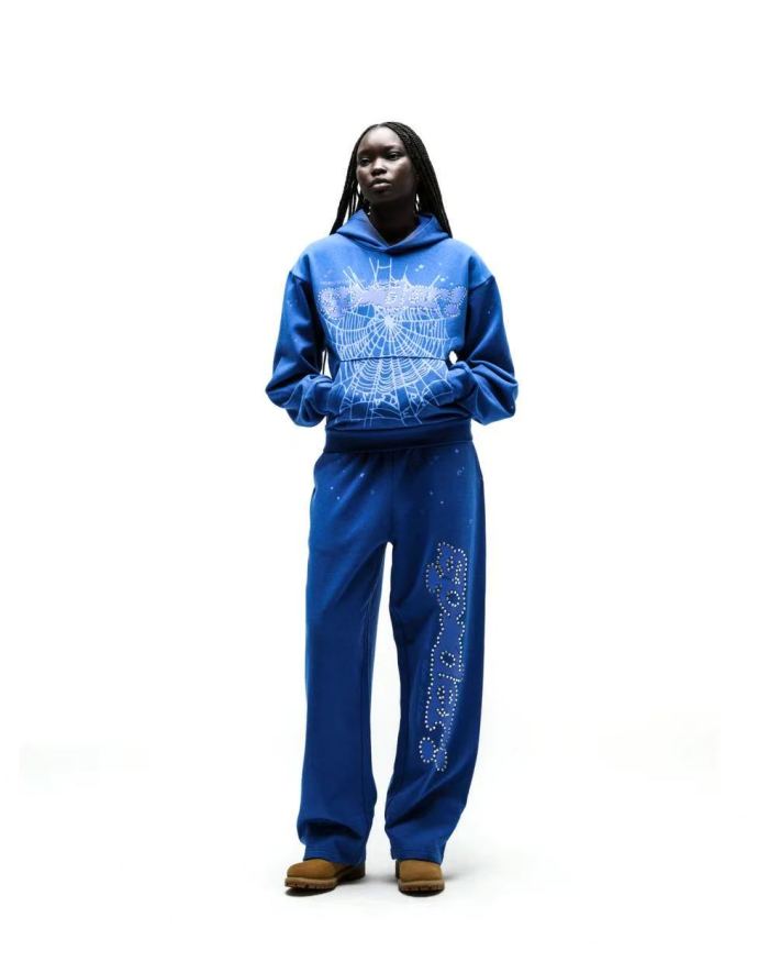 [Big & Tall for weights up to 220 lbs]1:1 quality version Rhinestone Blue Letter Royal Blue Print Hoodie & Pants Set 29045597