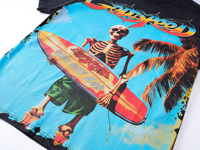 Surfer skull G-shaped logo black vintage short-sleeved T-shirt 29045242