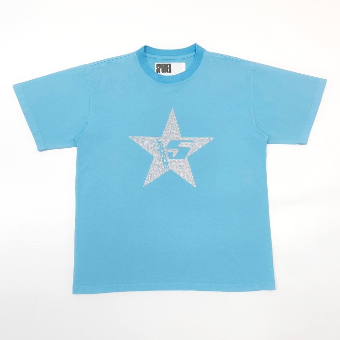 [Big & Tall for weights up to 220 lbs]1:1 quality version Large Pentagram Rhinestone Light Blue Print Tee 29045593