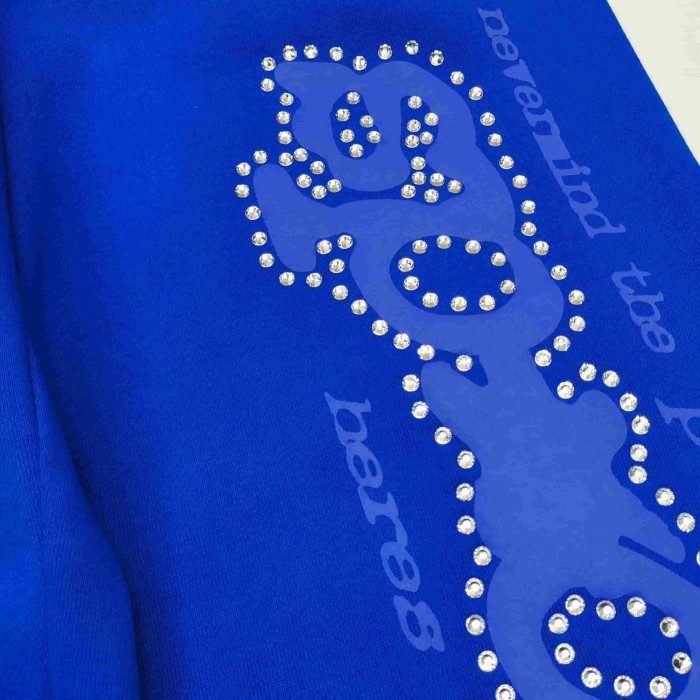 [Big & Tall for weights up to 220 lbs]1:1 quality version Rhinestone Blue Letter Royal Blue Print Hoodie & Pants Set 29045597