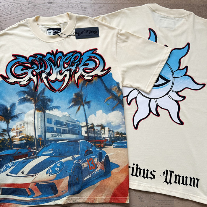 Miami Sports Car All-Seeing Eye Beige Short-Sleeve T-Shirt 29044729
