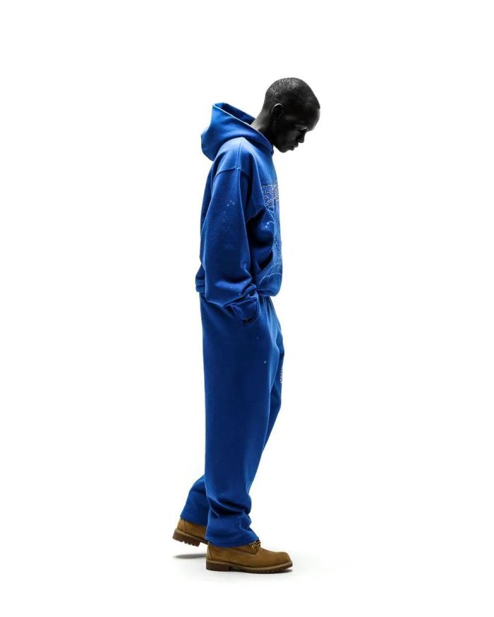 [Big & Tall for weights up to 220 lbs]1:1 quality version Rhinestone Blue Letter Royal Blue Print Hoodie & Pants Set 29045597