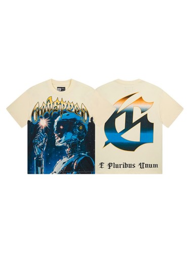 American-style washed off-white Cyber Robot loose short-sleeved shirt 29046098