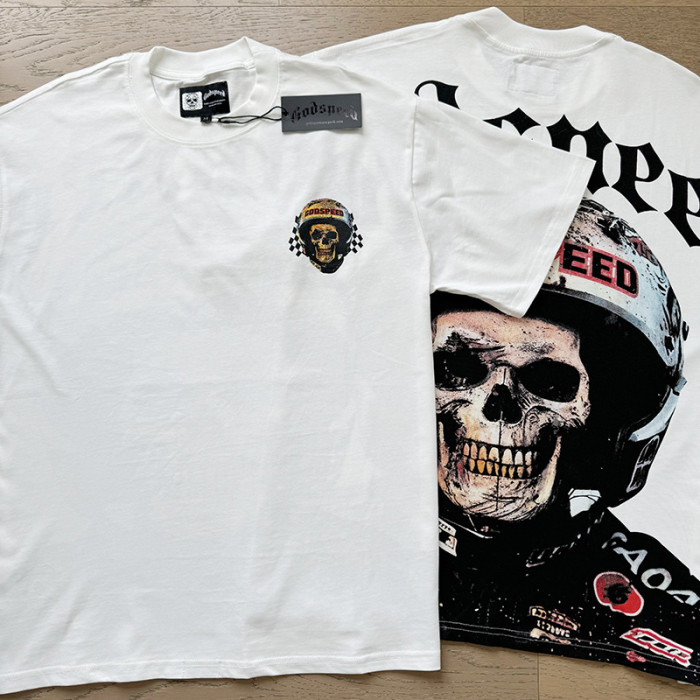 Racing Skull Double-sided Printed White Short-sleeved T-shirt 29046141