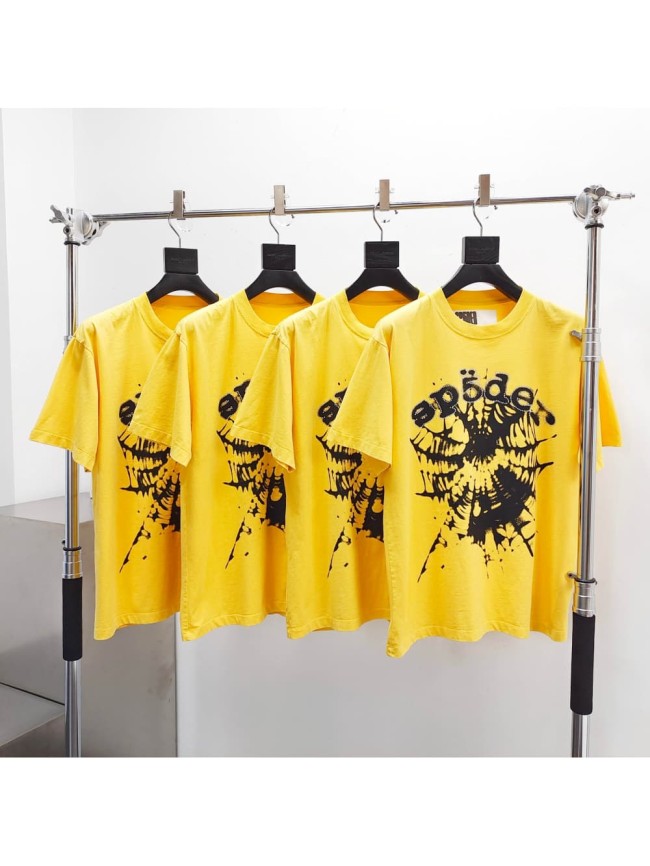 [Big & Tall for weights up to 220 lbs]1:1 quality version Rhinestone Black Letter Black Mesh Yellow Print Tee 29045594
