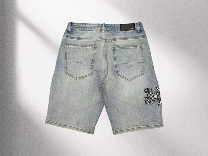 1:1 quality version Star Plaid Letter Ripped Embroidered Denim Shorts 29045800