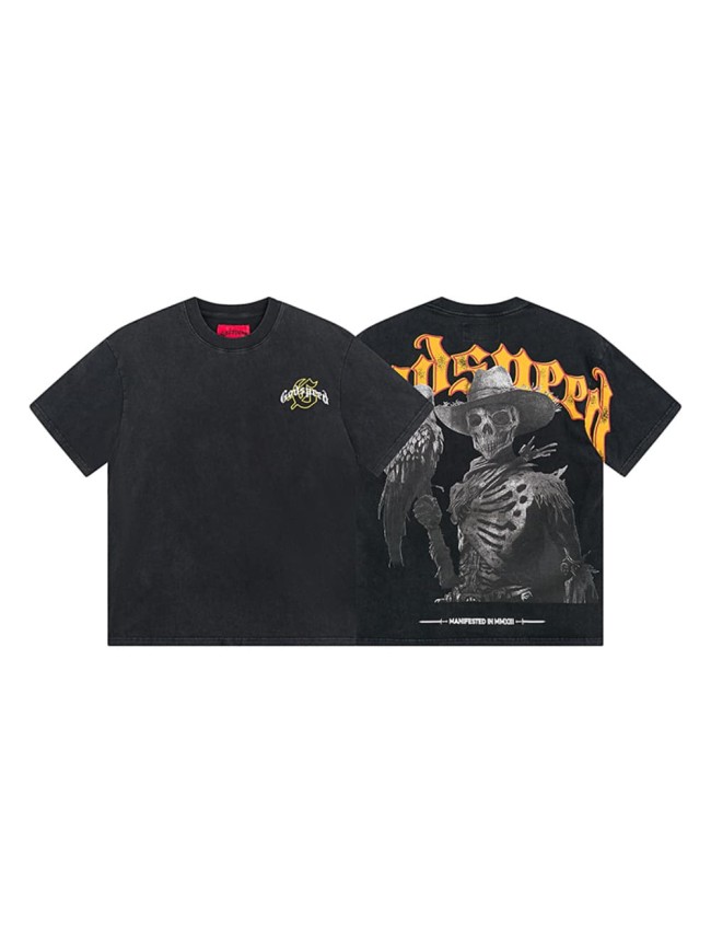 Skeleton Cowboy Falcon vintage washed short-sleeved T-shirt 29044592