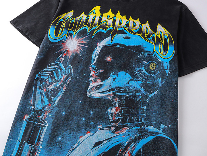 Cyber Robot G Logo Black Distressed Short-sleeved T-shirt 29045586